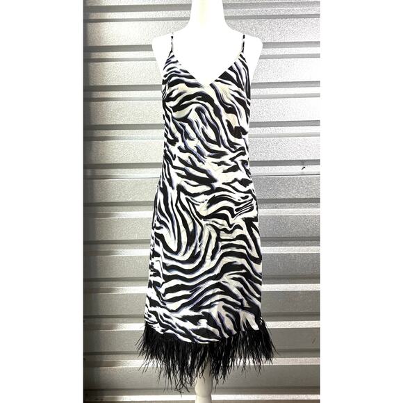 Le Superbe Zebra Stripe Slip Dress, Ostrich Feathers, Women's Size S - Picture 1 of 9